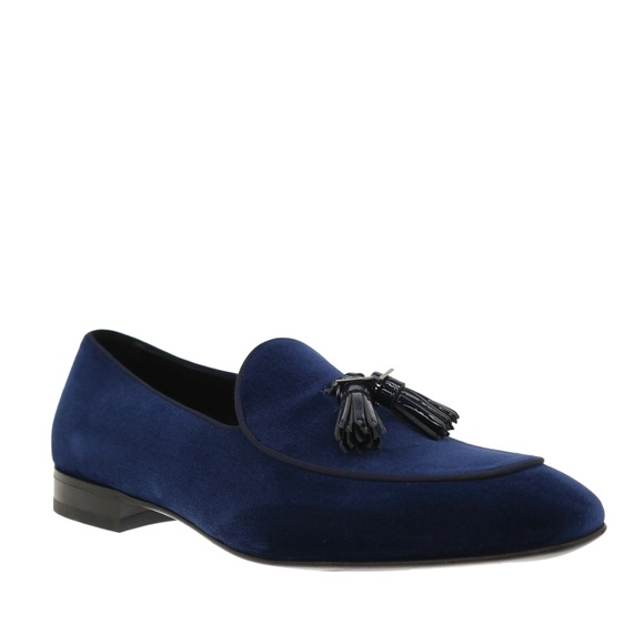 Salvatore Ferragamo Donovan Tassel Loafers Oxford Blue Velvet Fabric Size 10 New - Picture 3 of 6